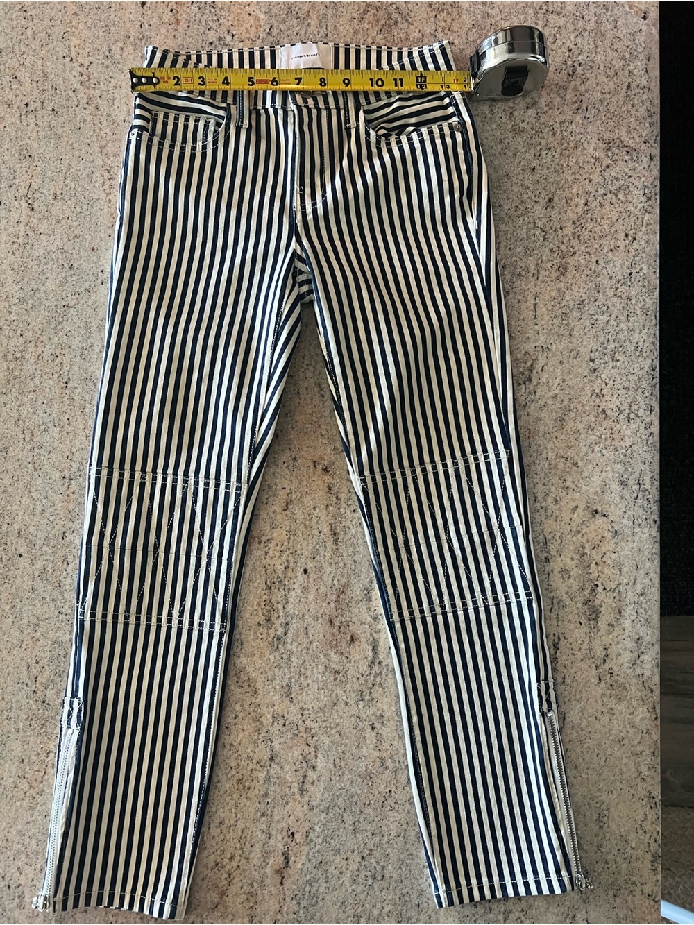 Current/Elliott Navy and White Vertical Stripe Jeans